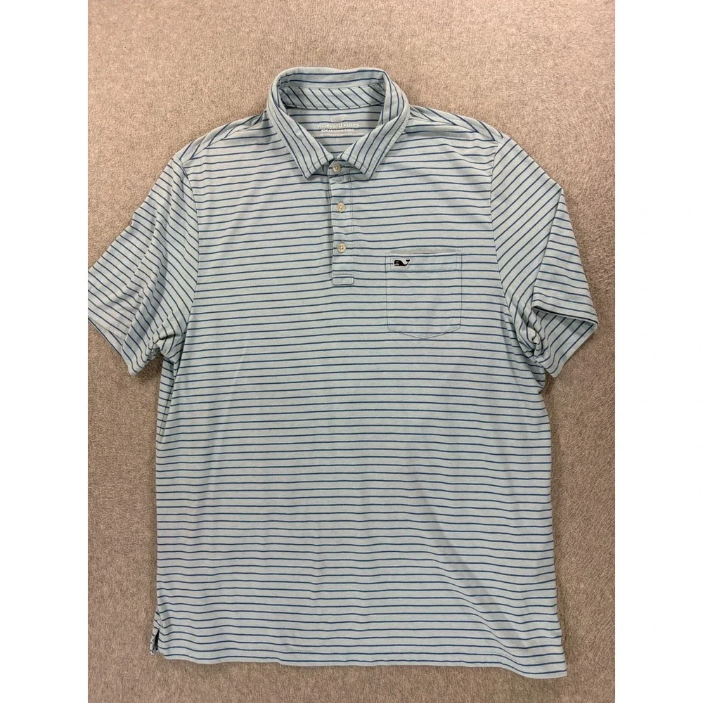 Vineyard Vines Edgartown Striped Short Sleeve Polo Shirt (Men's Large) Blue